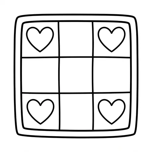 Easy Quilt Coloring Page — Heart Pieces in Corners