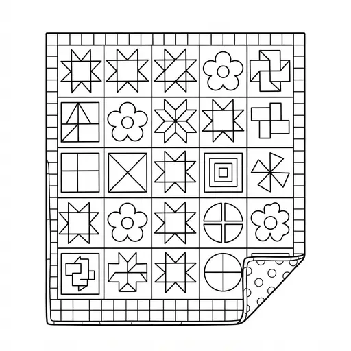 Quilt Coloring Page — Patchwork With Star And Flower Blocks