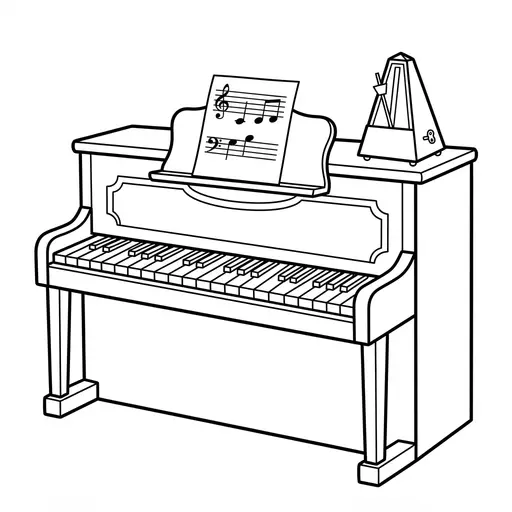 Piano Coloring Page — With Sheet Music and Metronome