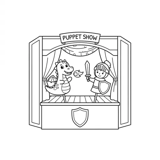 Puppet Coloring Page — Dragon and Knight Puppets