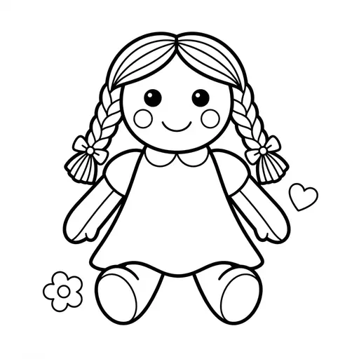 Easy Doll Coloring Page — Braided Hair and Simple Dress