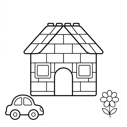 Easy Toy Brick House Coloring Page — Built with Bricks and Windows