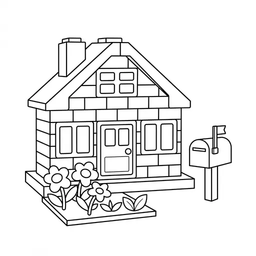 Toy Brick House Coloring Page — Built from Toy Bricks