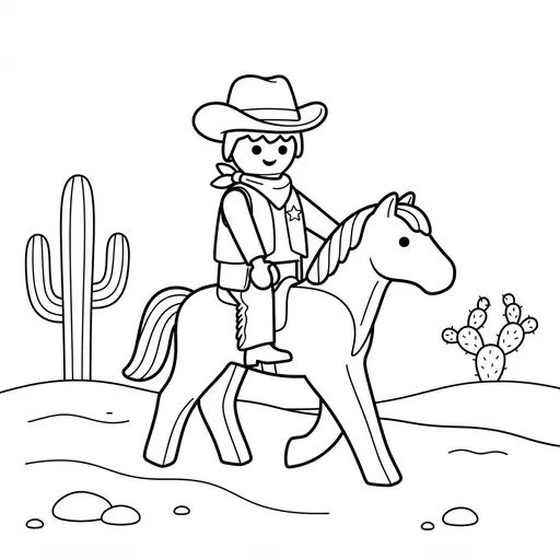 Cowboy Coloring Page — Riding a Horse in the Desert