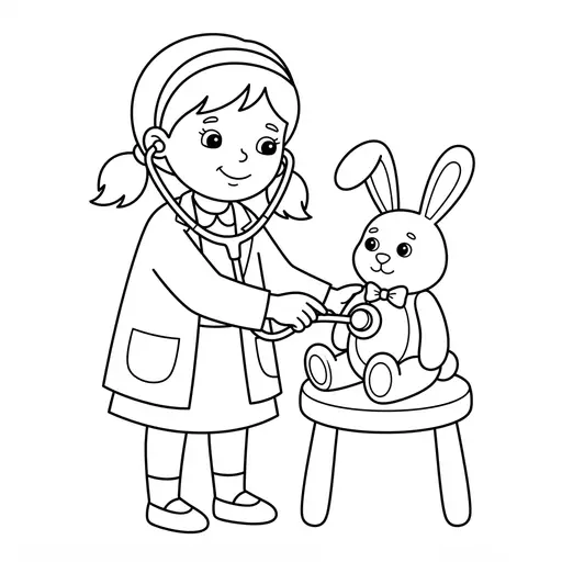 Doctor Coloring Page — Playing With Stuffed Bunny