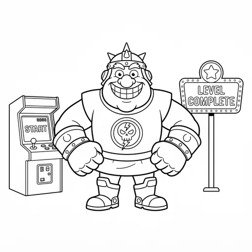 Video Game Coloring Page — Villain With Arcade Cabinet