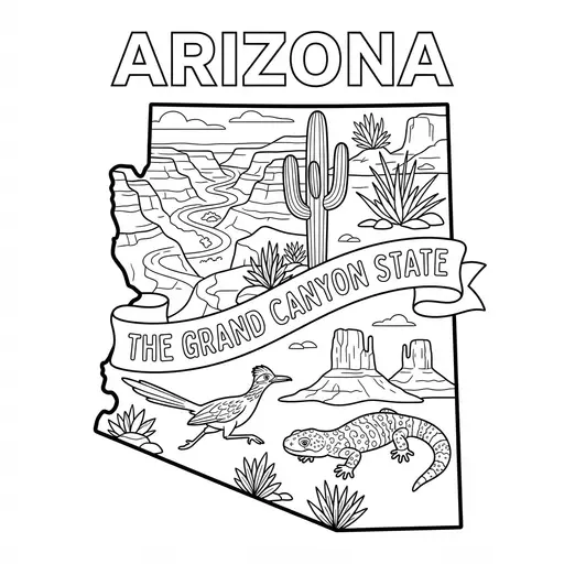 Arizona Coloring Page — State Map with Landmarks