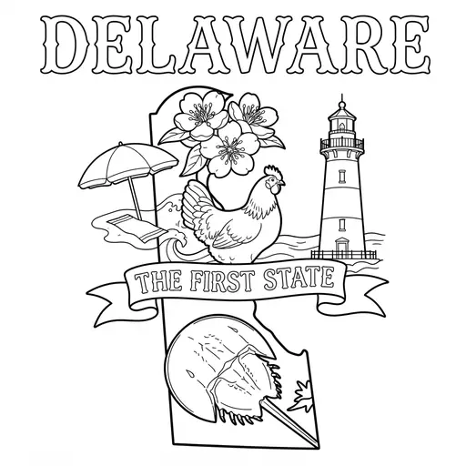 Delaware Coloring Page — State Map With State Symbols