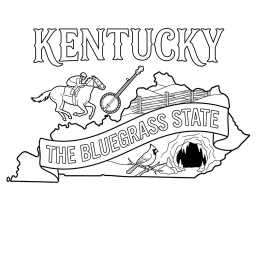 Kentucky Coloring Page — Map With State Symbols