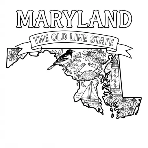 Maryland Coloring Page — State Map with State Symbols