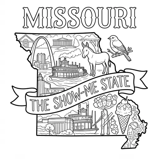 Missouri Coloring Page — State Map with Landmarks