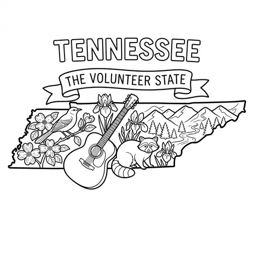 Tennessee Coloring Page — State Map With State Symbols