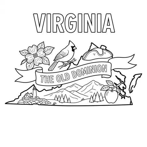 Virginia Coloring Page — State Map with State Symbols