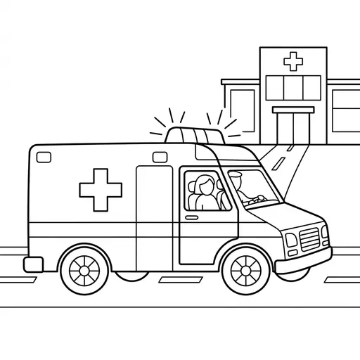 Ambulance Coloring Page — Driving to the Hospital