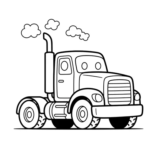 Easy Semi Truck Coloring Page — Friendly Face and Tall Exhaust Pipe