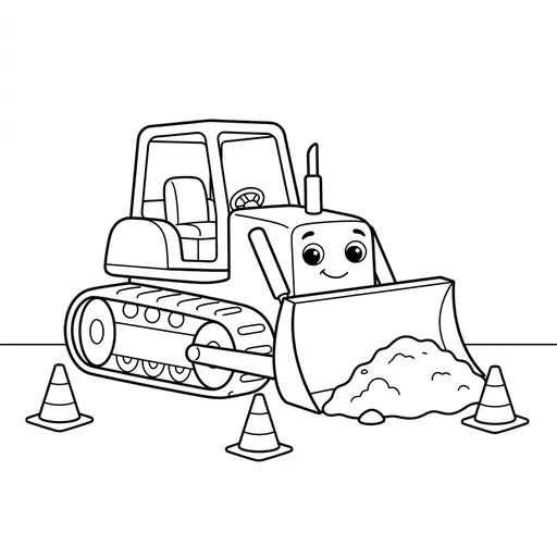 Construction Coloring Page — Pushing Dirt With Cones