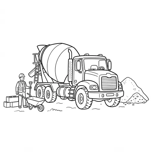 Truck Coloring Page — At a Building Site