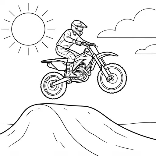 Dirt Bike Coloring Page — Jumping Over a Hill