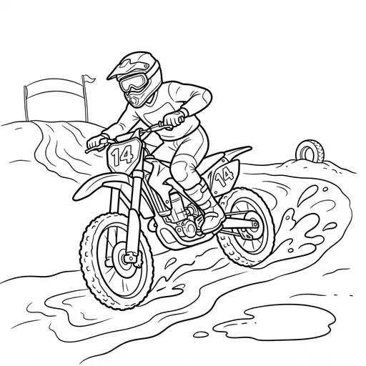 Dirt Bike Coloring Page — Racing on a Muddy Track