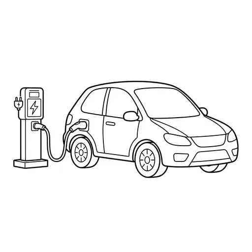 Car Coloring Page — Plugged Into Charging Station