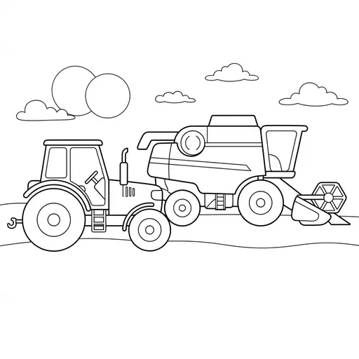 Vehicle Coloring Page — And Combine Harvester in Field