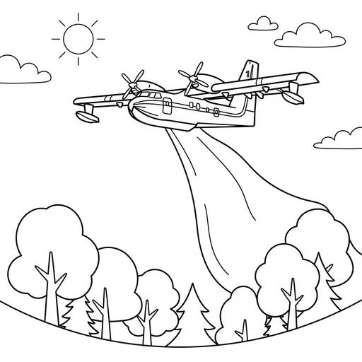 Airplane Coloring Page — Dropping Water Over a Forest