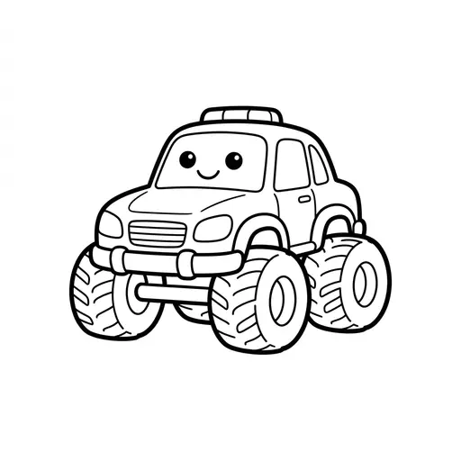 Easy Vehicle Coloring Page — Friendly Face and Huge Tires