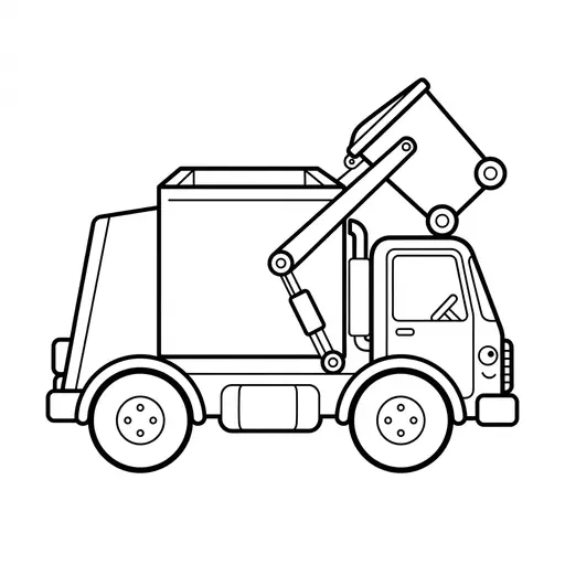 Easy Truck Coloring Page — Lifting a Trash Bin