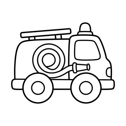 Easy Fire Truck Coloring Page — Simple with a Rolled Hose