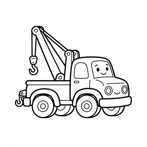 Easy Tow Truck Coloring Page — Friendly Face and Crane Arm