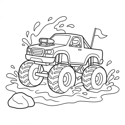 Monster Truck Coloring Page — Splashing Through a Mud Pit