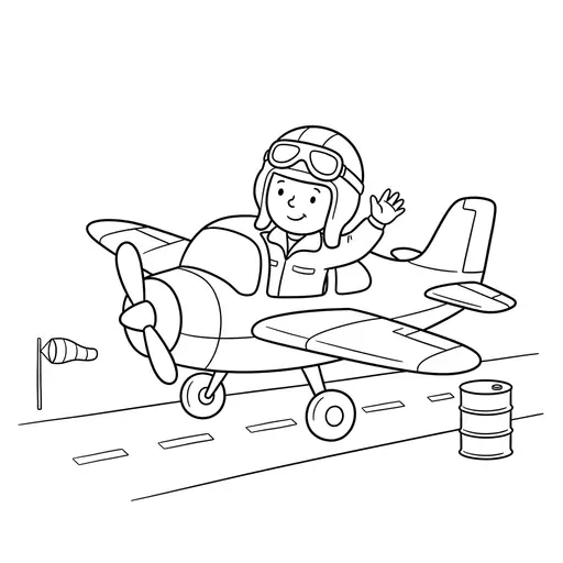 Airplane Coloring Page — Pilot Waving From Small Plane