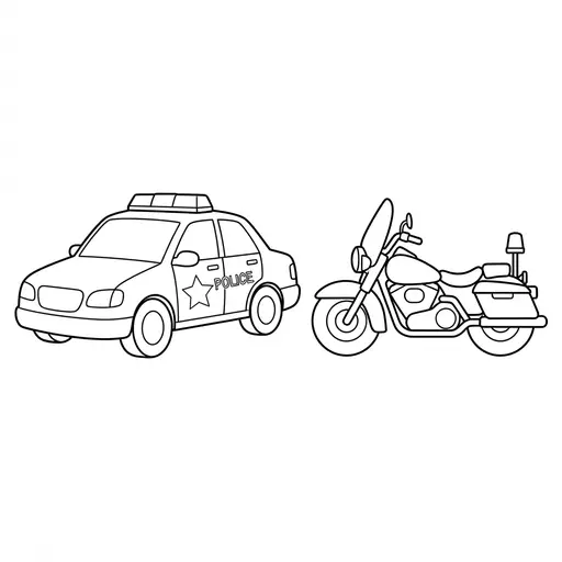 Police Car Coloring Page — And Motorcycle Side by Side