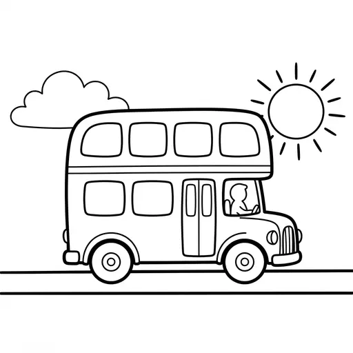 Easy Bus Coloring Page — Driving Under a Sunny Sky