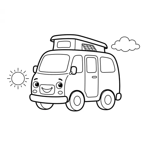 Easy Vehicle Coloring Page — Smiling With Roof Top Tent
