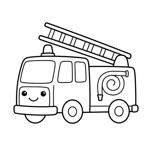 Easy Fire Truck Coloring Page — Friendly Face with a Ladder