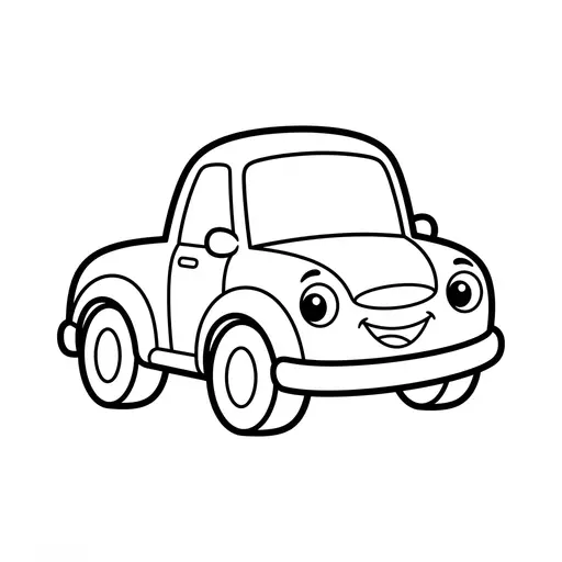 Easy Car Coloring Page — Smiling Little Car With Round Headlights