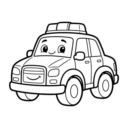 Easy Police Car Coloring Page — Friendly Face and Roof Siren