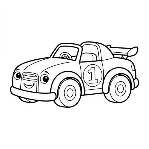 Easy Race Car Coloring Page — Smiling With Number One
