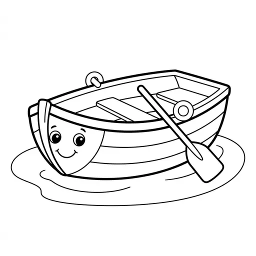 Easy Boat Coloring Page — Friendly Face with an Oar