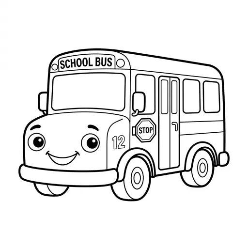 Easy Bus Coloring Page — Friendly Face with Big Smile
