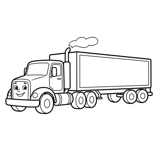 Easy Semi Truck Coloring Page — Smiling Semi Truck With Long Trailer