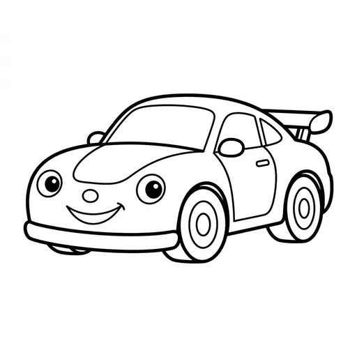 Easy Sports Car Coloring Page — Smiling Sports Car With a Spoiler