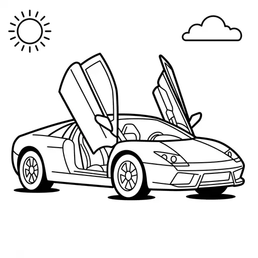 Sports Car Coloring Page — with Open Scissor Doors