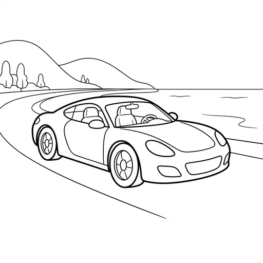 Sports Car Coloring Page — Driving on a Coastal Road