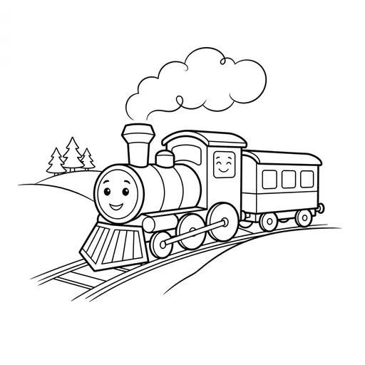 Train Coloring Page — Friendly Locomotive With Puffing Smoke
