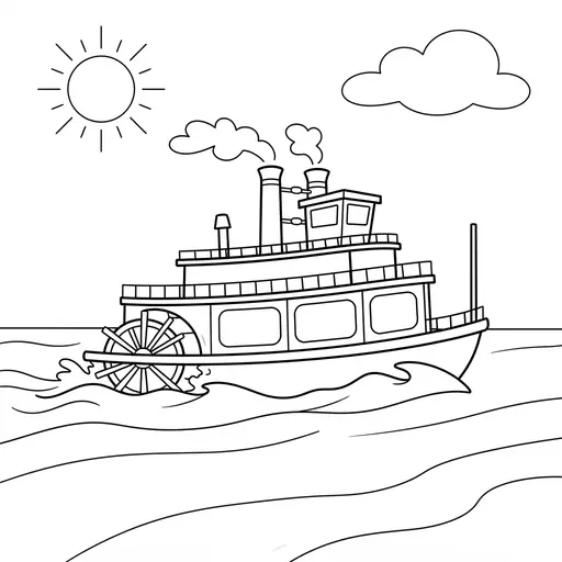 Boat Coloring Page — Paddling Down a Wide River