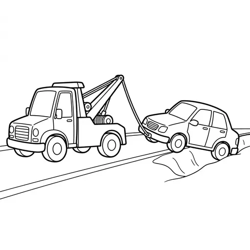 Tow Truck Coloring Page — Pulling a Car From a Ditch