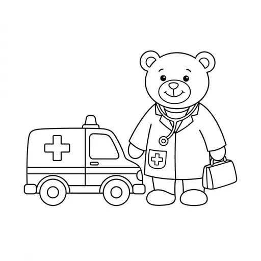 Ambulance Coloring Page — Doctor with an Ambulance