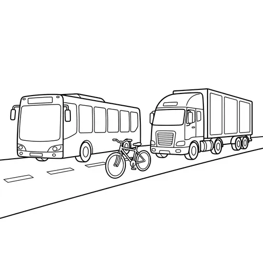 Vehicle Coloring Page — Bus and Bike on Road